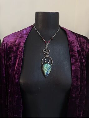 Labradorite snake beaded necklace pendant witchy statement jewelry gothic boho